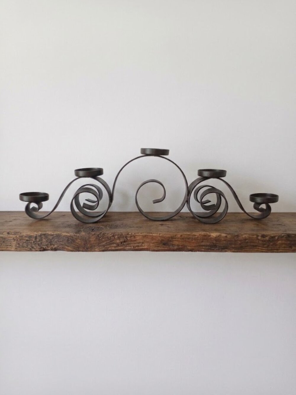 Wrought Iron Candelabra Centerpiece Black Scrollwork Tiered Candle Holder 5-Arm